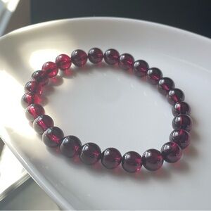 Natural Rose-Red Garnet Bracelet – 7mm Beads, 18cm Wrist